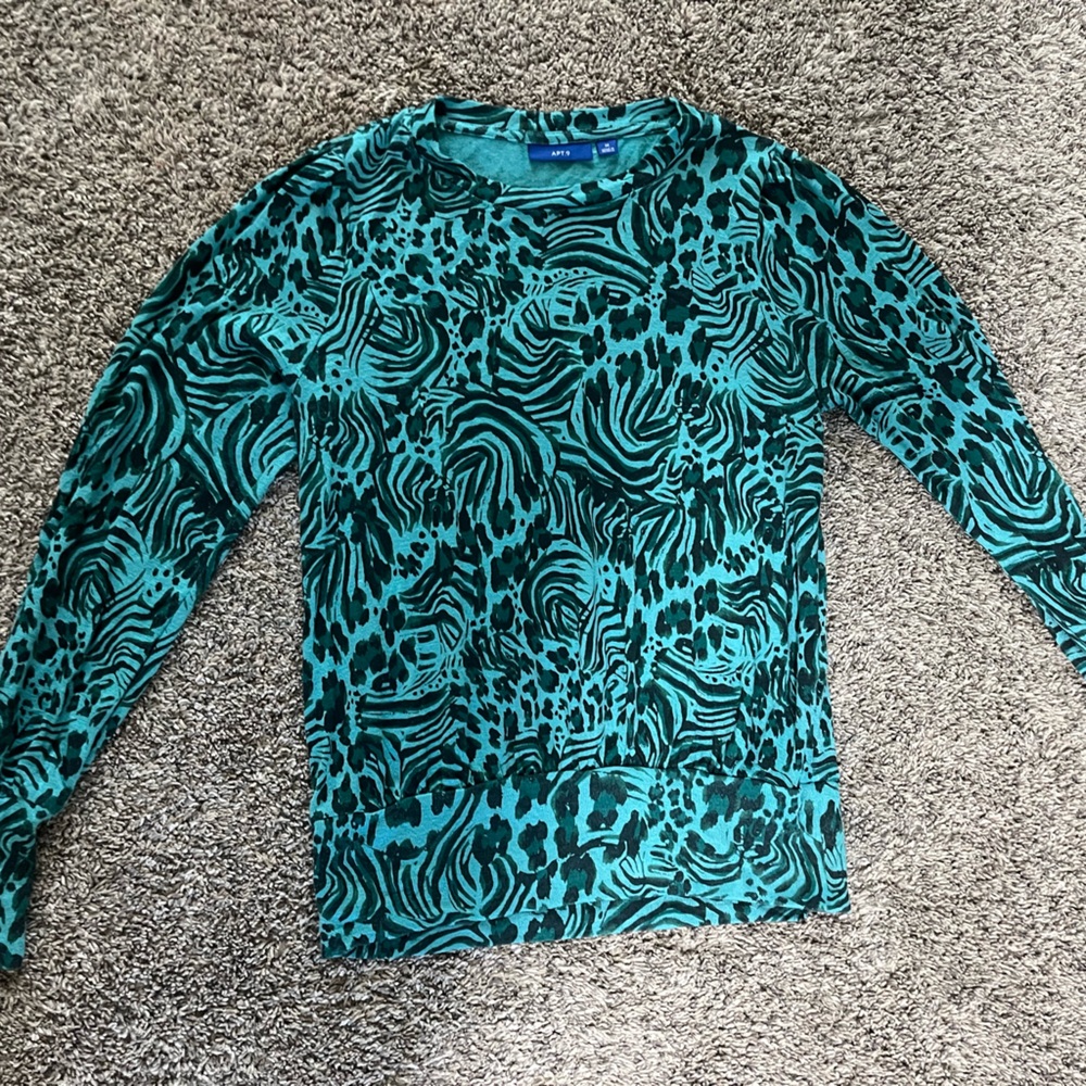Apt. 9 Teal and Black Abstract Print Blouse